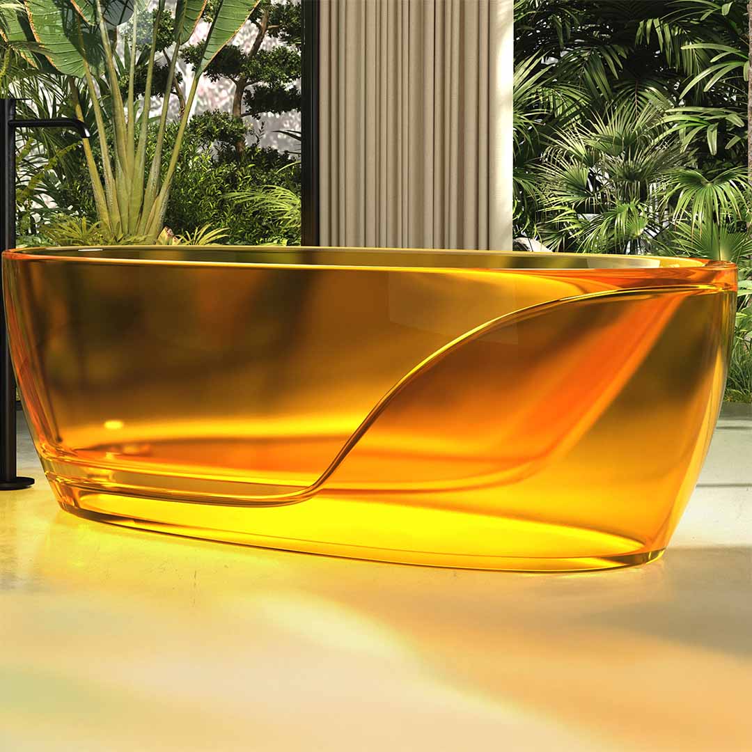Cada de baie, freestanding, 1700x850x550 mm, din rasina, ovala, galben transparent, MonBlari
