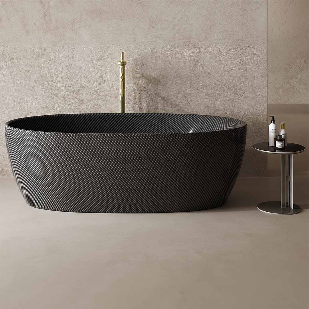 Cada de baie, freestanding, 1700x850x550 mm, negru, din fibra de carbon Twill, forma ovala, MonBlari