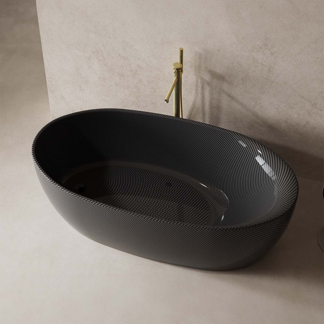 Cada de baie, freestanding, 1700x850x550 mm, negru, din fibra de carbon Twill, forma ovala, MonBlari