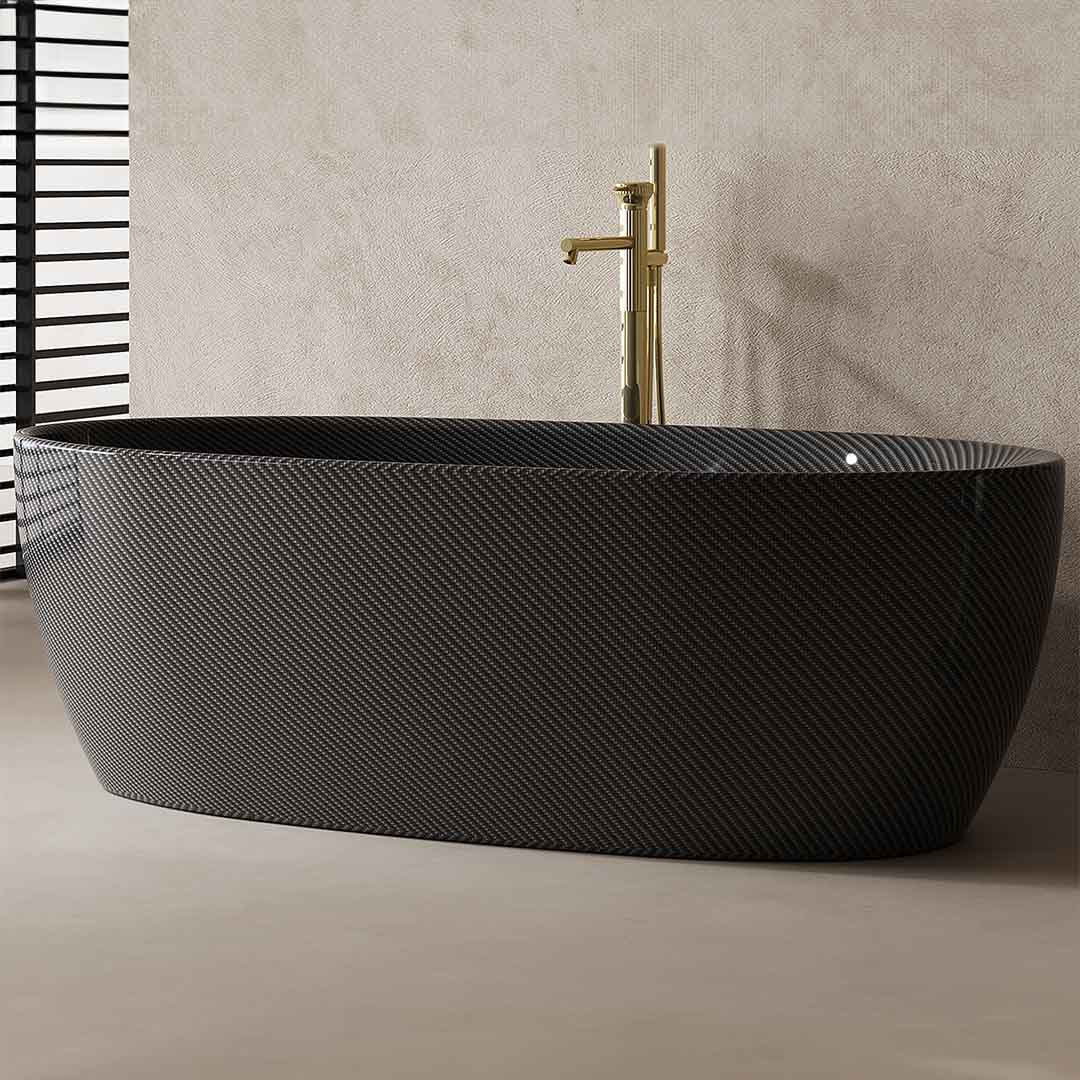Cada de baie, freestanding, 1700x850x550 mm, negru, din fibra de carbon Twill, forma ovala, MonBlari