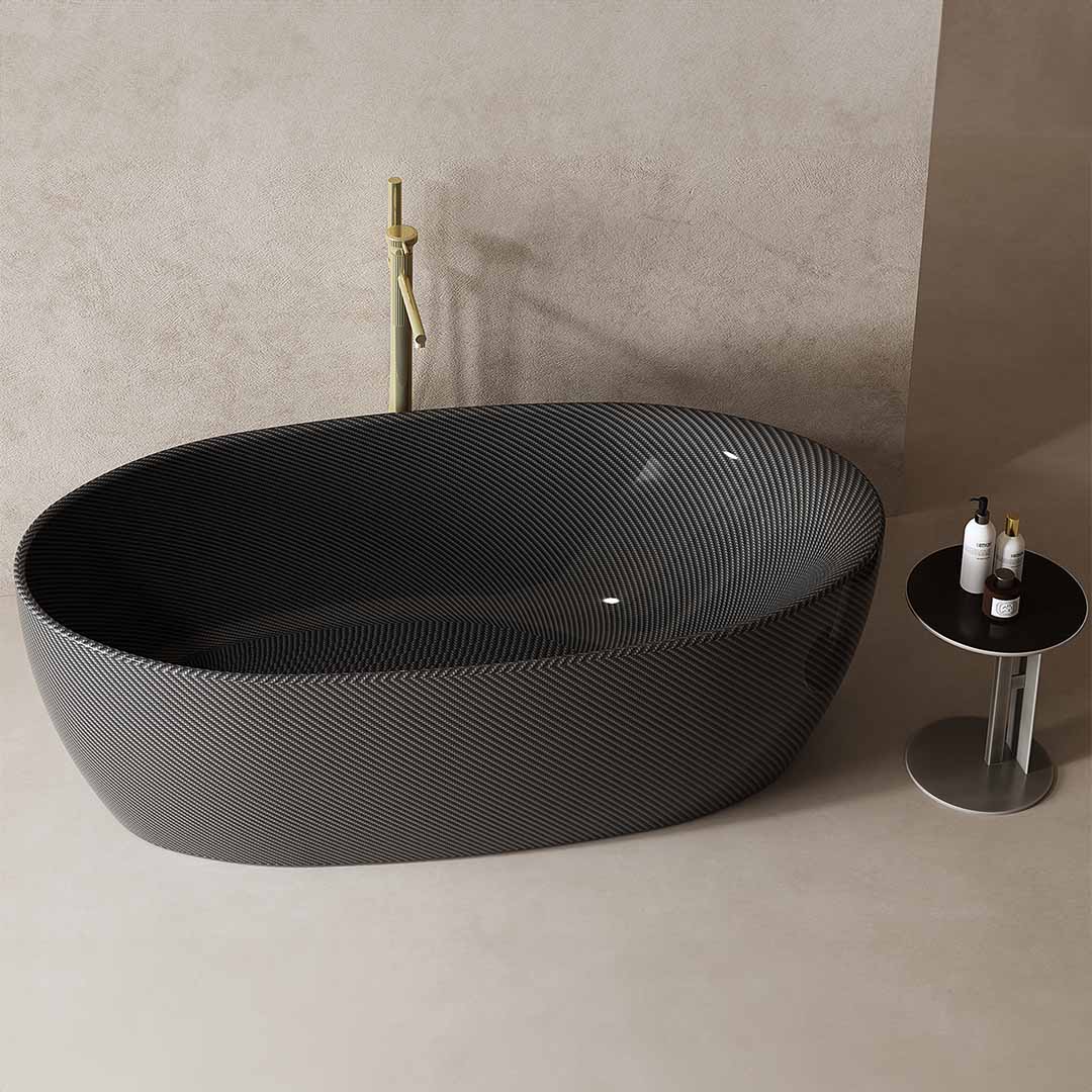 Cada de baie, freestanding, 1700x850x550 mm, negru, din fibra de carbon Twill, forma ovala, MonBlari