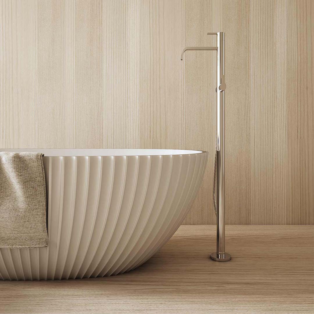 Cada de baie, freestanding, 1700x850x580 mm, din compozit, ovala, cu preaplin, alb mat, cu riflaje, MonBlari