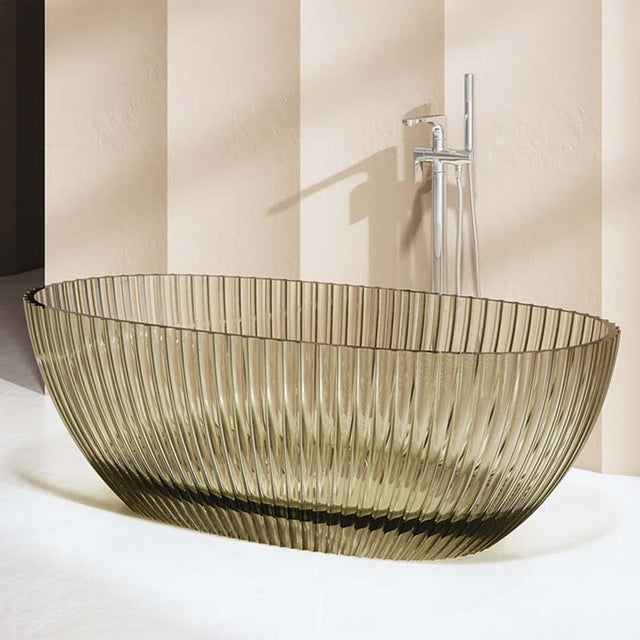 Cada de baie, freestanding, 1700x850x580 mm, din rasina, ovala, gri transparent, cu riflaje, MonBlari