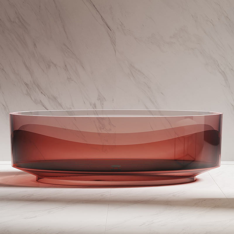 Cada de baie, freestanding, 1750x800x550, din rasina, ovala, rosu caramiziu transparent, MonBlari