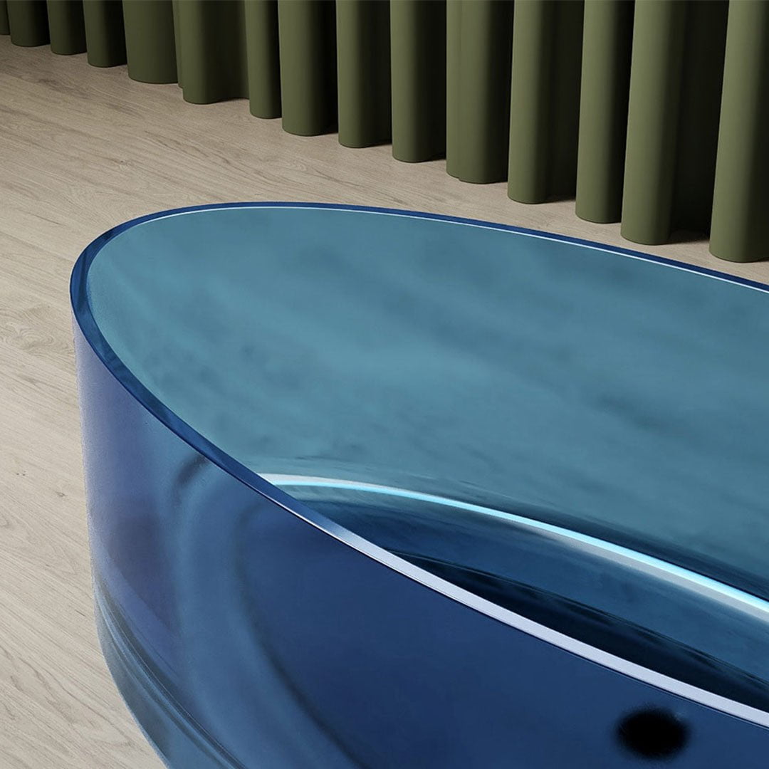 Cada de baie, freestanding, 1750x800x550 mm, din rasina, ovala, albastru transparent, MonBlari