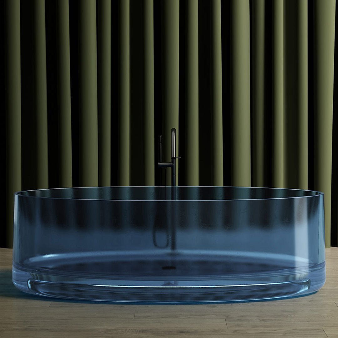 Cada de baie, freestanding, 1750x800x550 mm, din rasina, ovala, albastru transparent, MonBlari