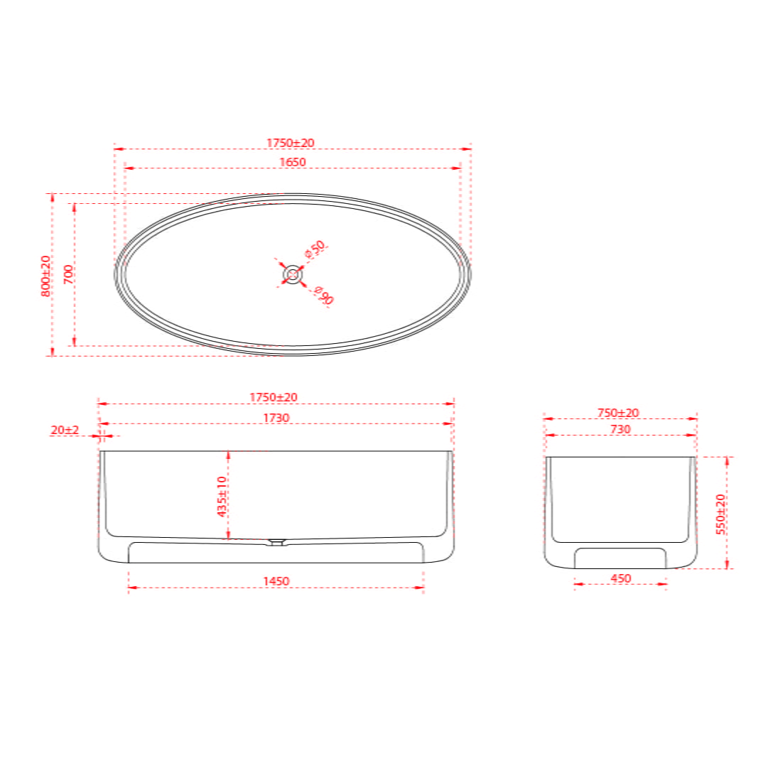 Cada de baie, freestanding, 1750x800x550 mm, din rasina, ovala, albastru transparent, MonBlari