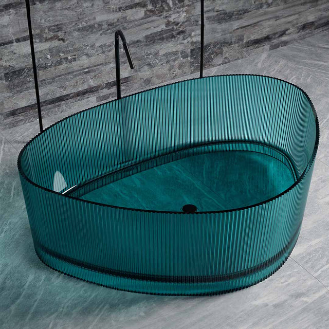 Cada de baie, freestanding, 1800x1300x550, din rasina, ovala, cu riflaje, albastru transparent, MonBlari
