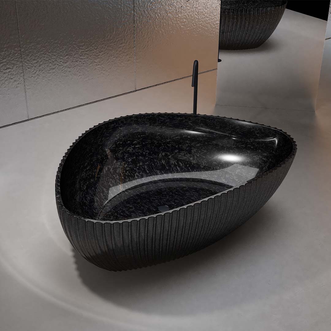 Cada de baie, freestanding, 1800x1300x580 mm, negru, din fibra de carbon, finisaj mat, MonBlari