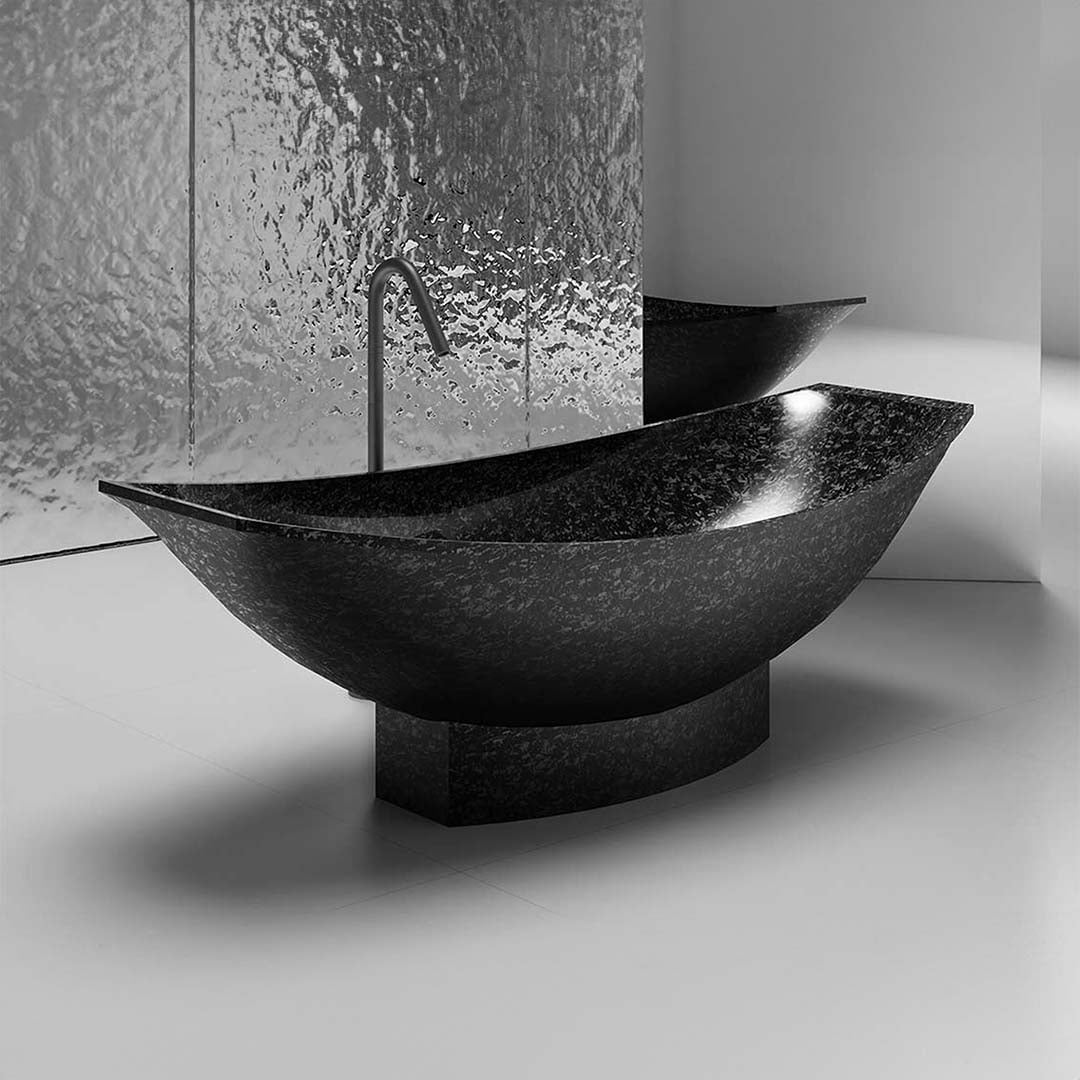 Cada de baie, freestanding, 1800x800x600 mm, negru, din fibra de carbon Mozaic, forma stativ semi-ovala, MonBlari