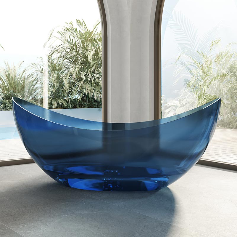 Cada de baie, freestanding, 1800x800x750, din rasina, forma de luna, albastru transparent, MonBlari