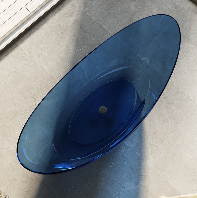 Cada de baie, freestanding, 1800x800x750, din rasina, forma de luna, albastru transparent, MonBlari