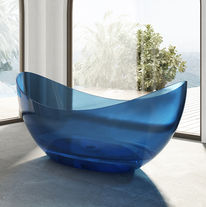 Cada de baie, freestanding, 1800x800x750, din rasina, forma de luna, albastru transparent, MonBlari