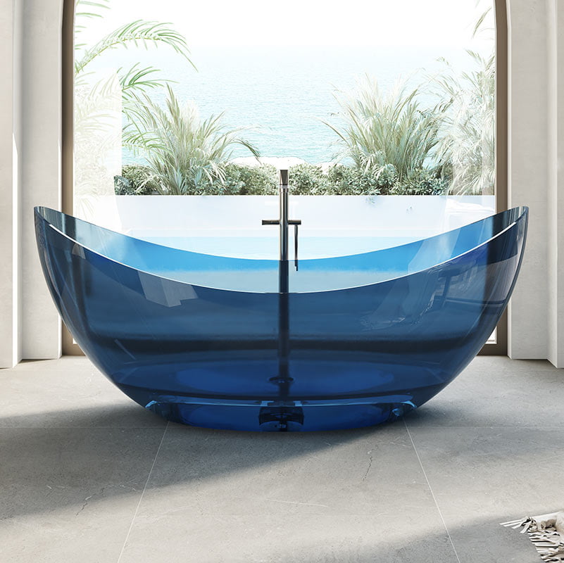 Cada de baie, freestanding, 1800x800x750, din rasina, forma de luna, albastru transparent, MonBlari
