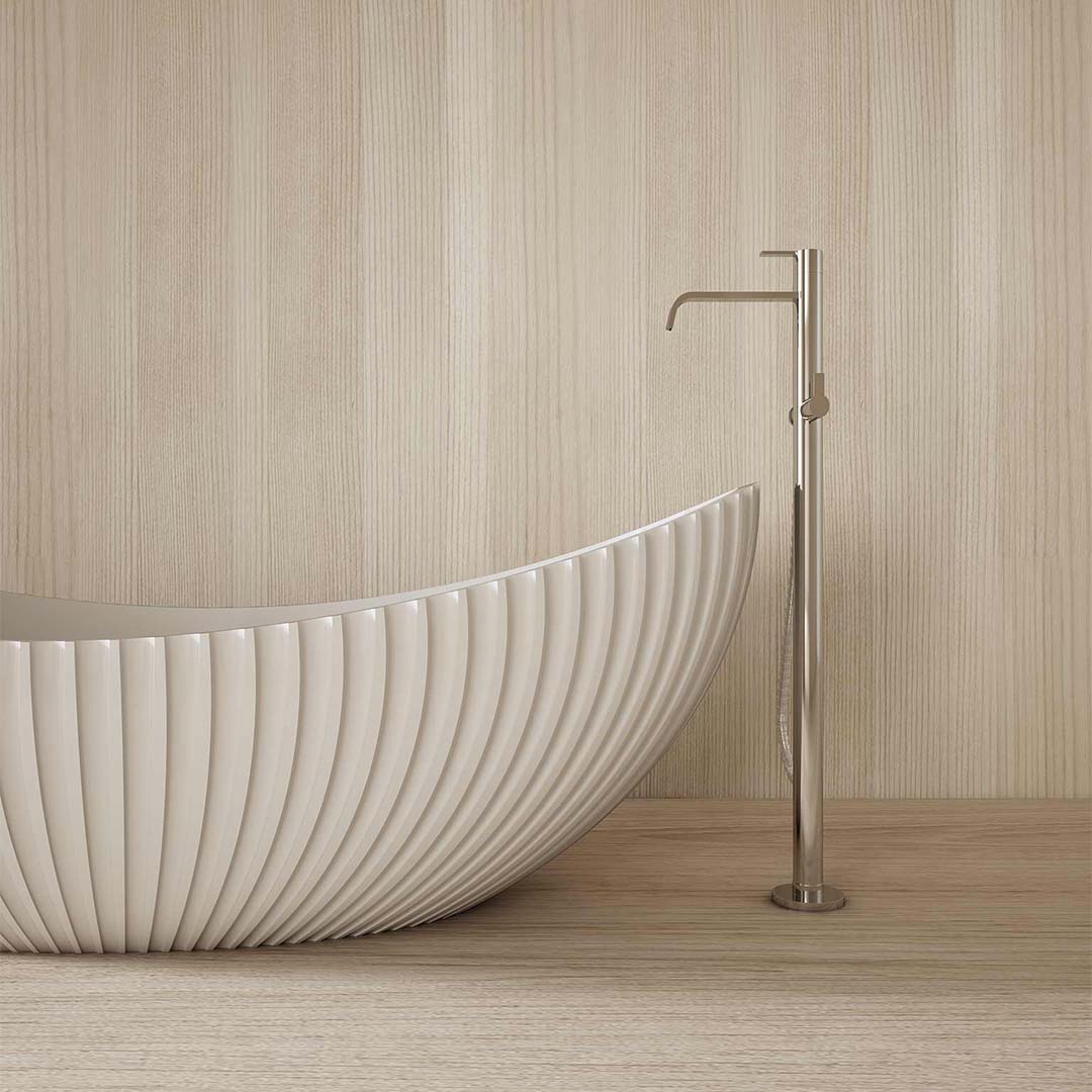 Cada de baie, freestanding, 1800x800x750 mm, din compozit, ovala, cu preaplin, alb mat, cu riflaje, MonBlari