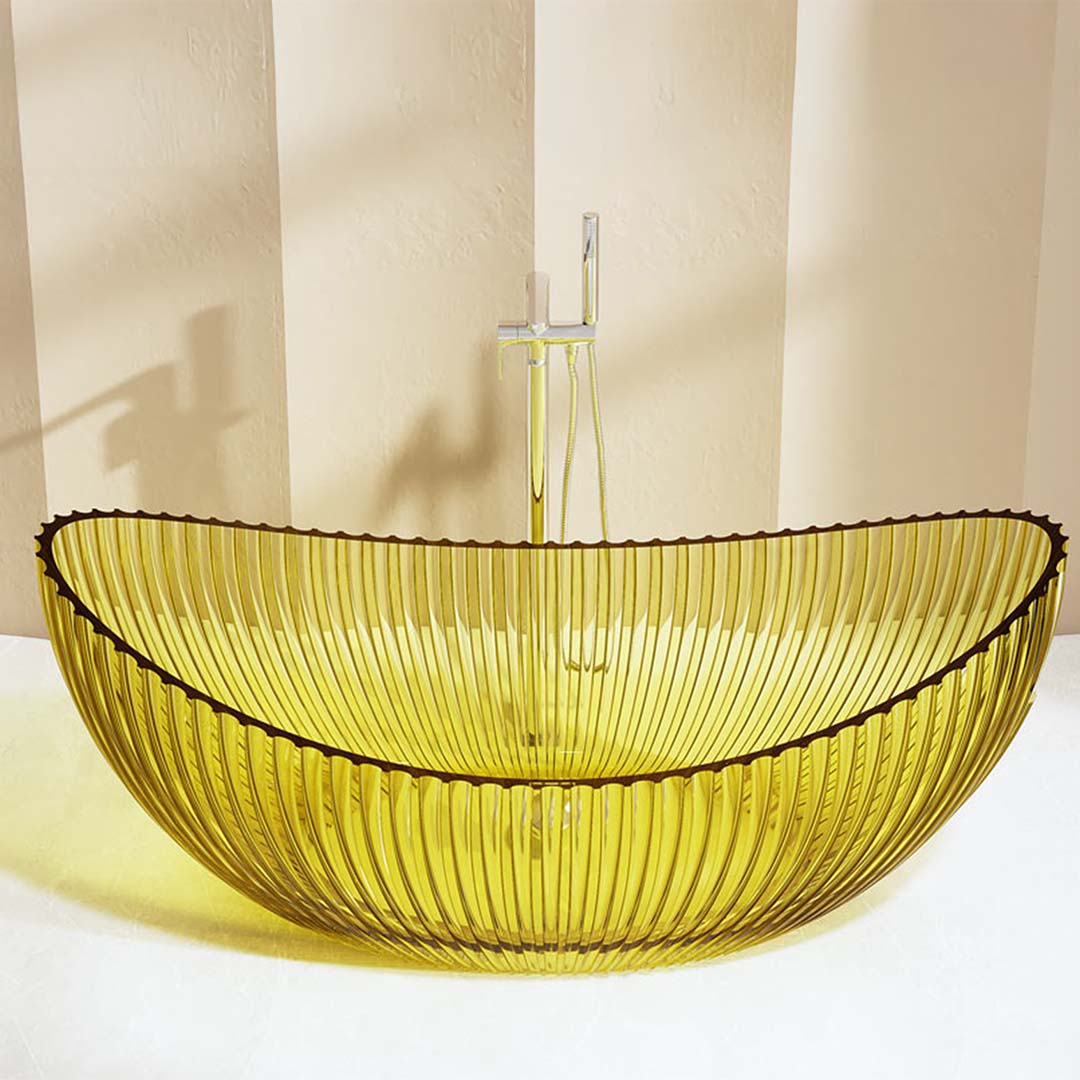 Cada de baie, freestanding, 1800x800x750 mm, din rasina, ovala, galben transparent, cu riflaje, MonBlari