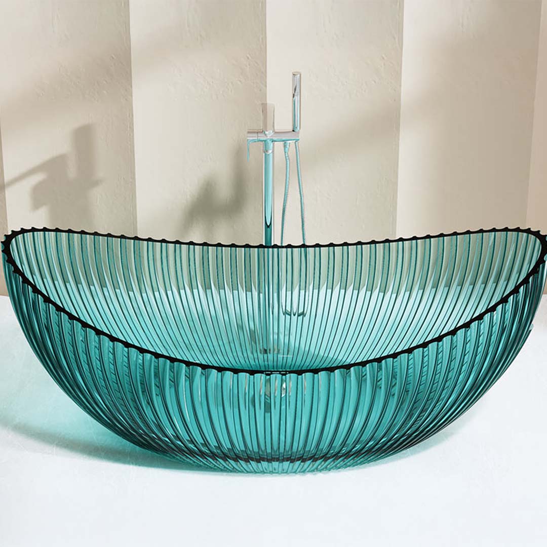 Cada de baie, freestanding, 1800x800x750 mm, din rasina, ovala, turcoaz transparent, cu riflaje, MonBlari