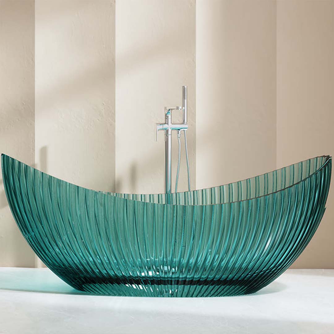 Cada de baie, freestanding, 1800x800x750 mm, din rasina, ovala, turcoaz transparent, cu riflaje, MonBlari