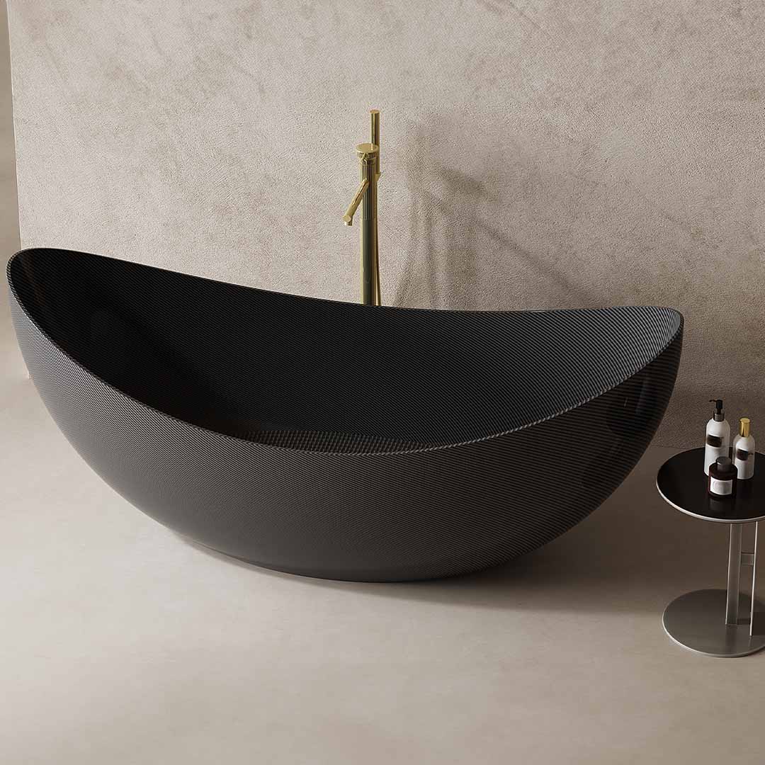 Cada de baie, freestanding, 1800x800x750 mm, negru, din fibra de carbon Twill, forma oval special, MonBlari