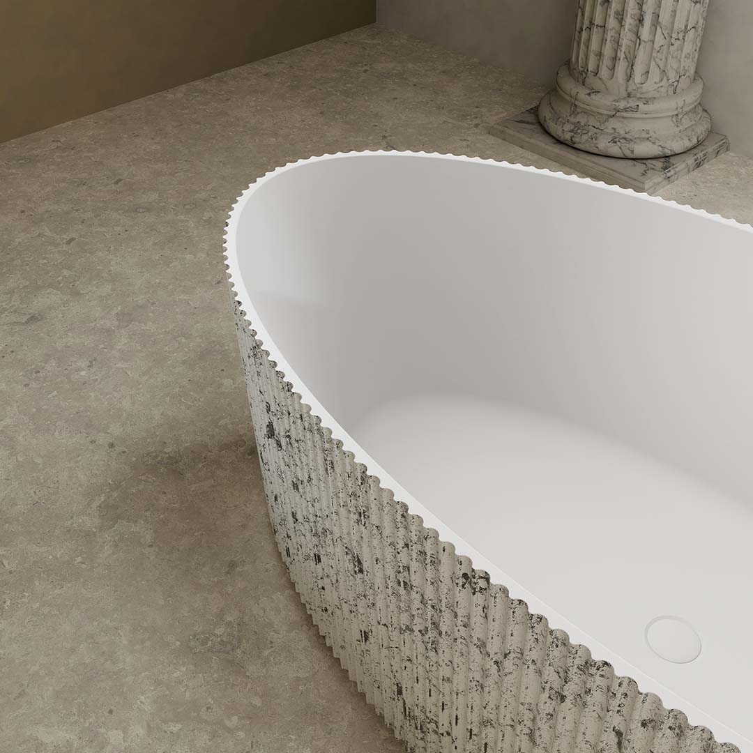 Cada de baie, freestanding, 1800x850x550, din compozit, ovala, alb/gri, riflat, MonBlari