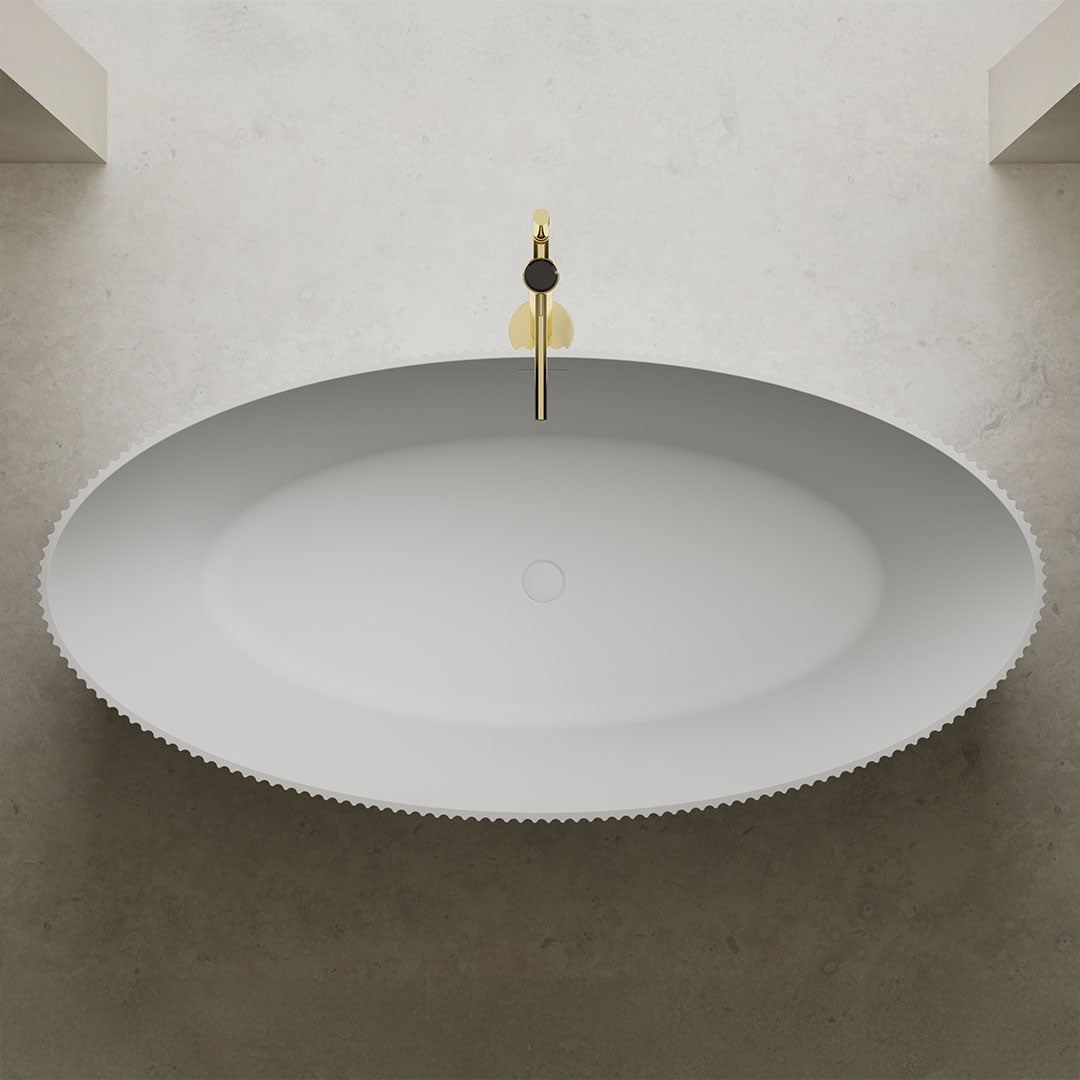 Cada de baie, freestanding, 1800x850x550, din compozit, ovala, alb/gri, riflat, MonBlari