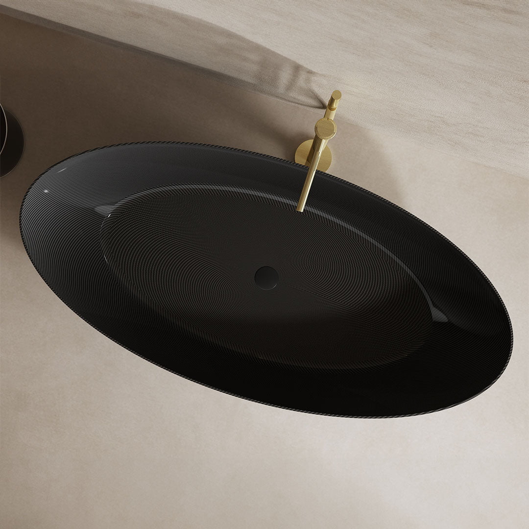 Cada de baie, freestanding, 1800x850x550 mm, negru, din fibra de carbon Twill, forma ovala, MonBlari
