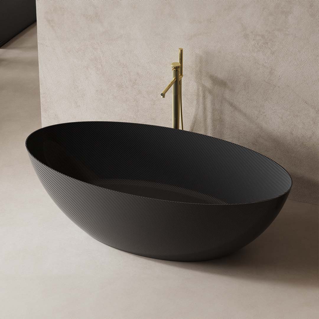 Cada de baie, freestanding, 1800x850x550 mm, negru, din fibra de carbon Twill, forma ovala, MonBlari