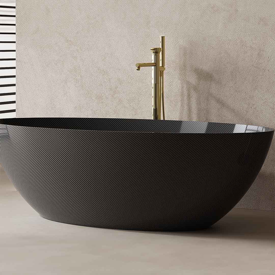 Cada de baie, freestanding, 1800x850x550 mm, negru, din fibra de carbon Twill, forma ovala, MonBlari