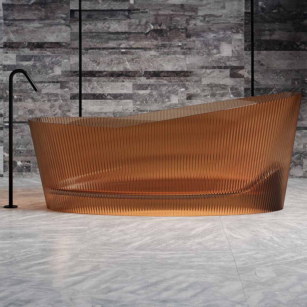 Cada de baie, freestanding, 1800x850x760, din rasina, ovala, cu riflaje, maro transparent, MonBlari