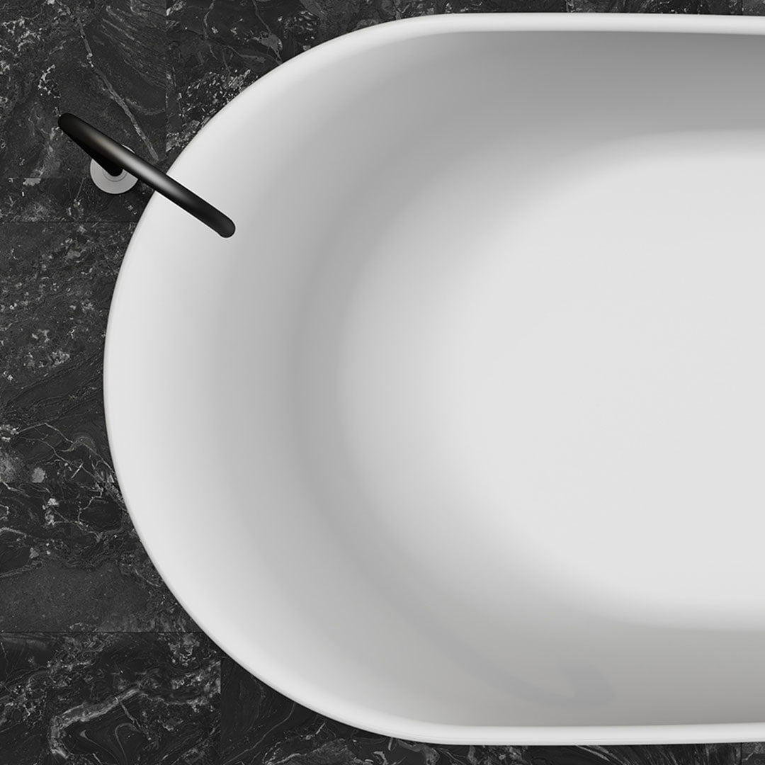 Cada de baie, freestanding, 1800x950x680 mm, din compozit, ovala, margine curbata, alb mat, MonBlari