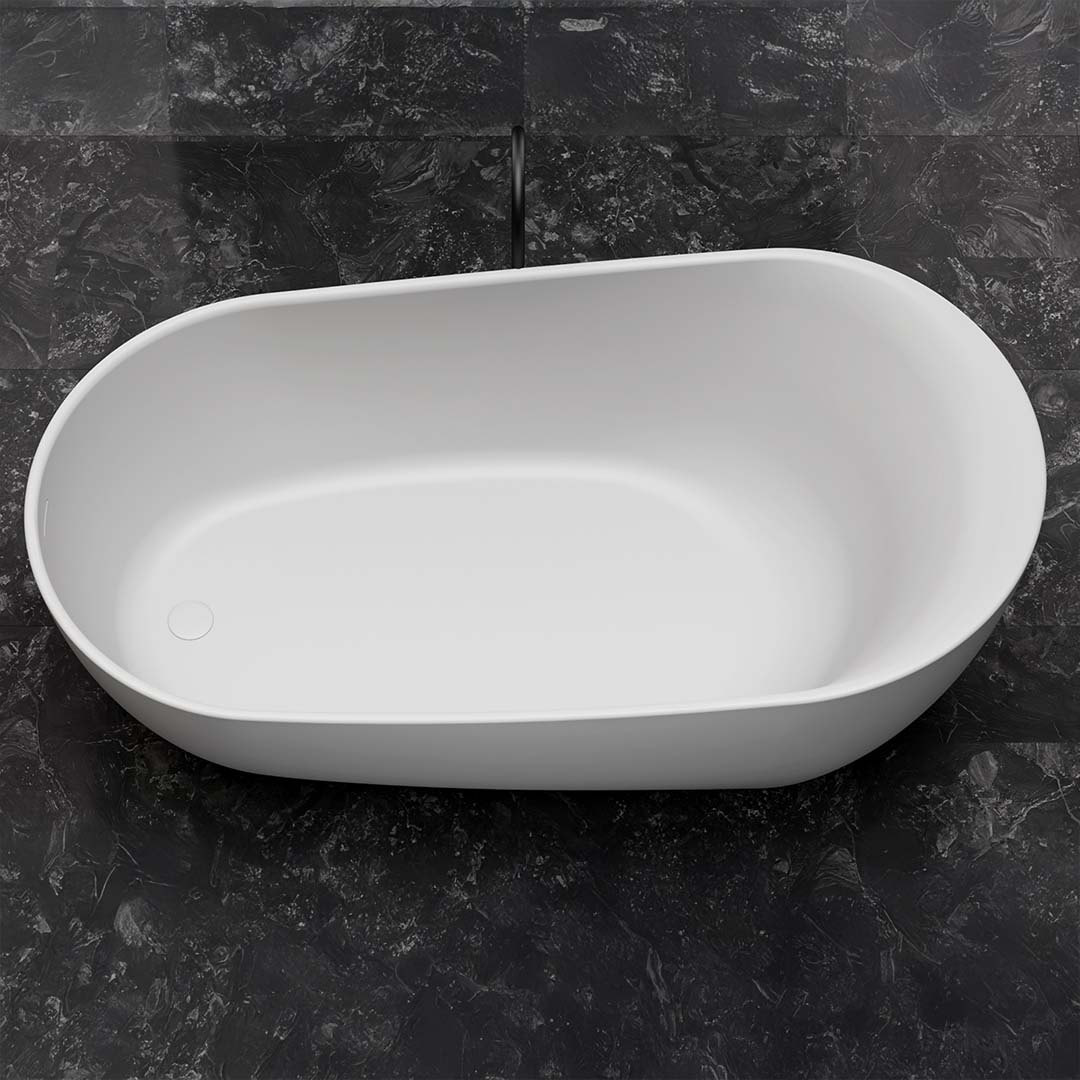 Cada de baie, freestanding, 1800x950x680 mm, din compozit, ovala, margine curbata, alb mat, MonBlari