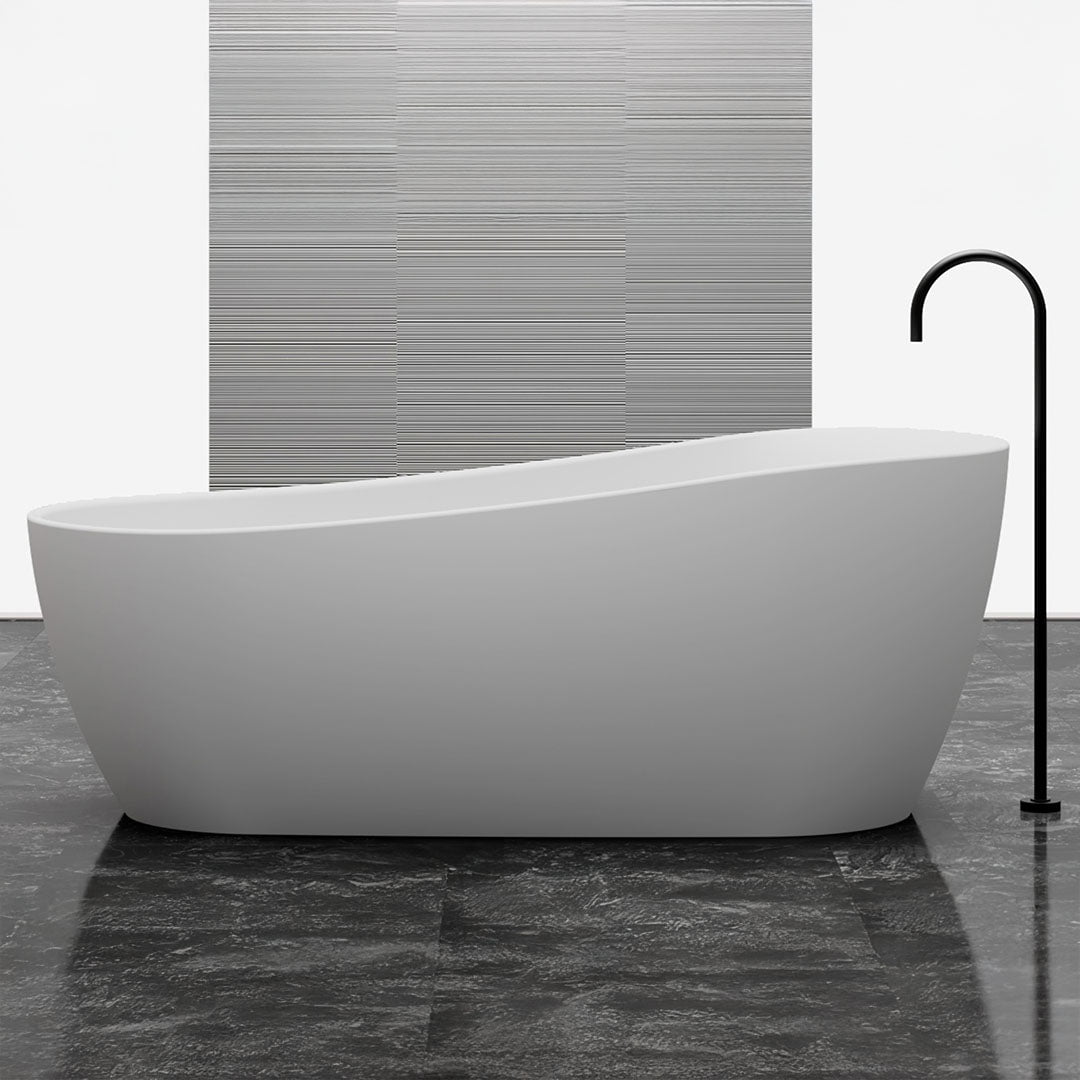 Cada de baie, freestanding, 1800x950x680 mm, din compozit, ovala, margine curbata, alb mat, MonBlari