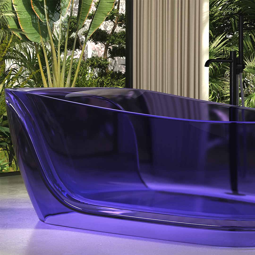 Cada de baie, freestanding, 1800x950x680 mm, din rasina, ovala, margine curbata, violet transparent, MonBlari