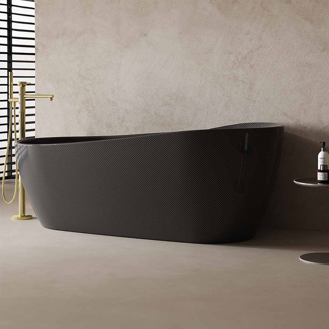 Cada de baie, freestanding, 1800x950x680 mm, negru, din fibra de carbon Twill, forma ovala, MonBlari