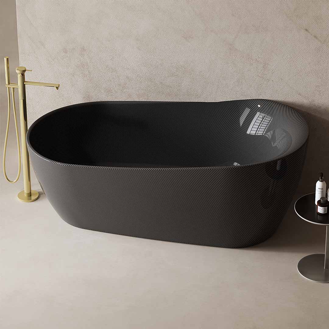 Cada de baie, freestanding, 1800x950x680 mm, negru, din fibra de carbon Twill, forma ovala, MonBlari
