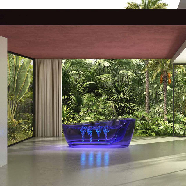 Cada de baie, freestanding, functie bideu, 1800x950x680 mm, din rasina, ovala, margine curbata, violet transparent, MonBlari