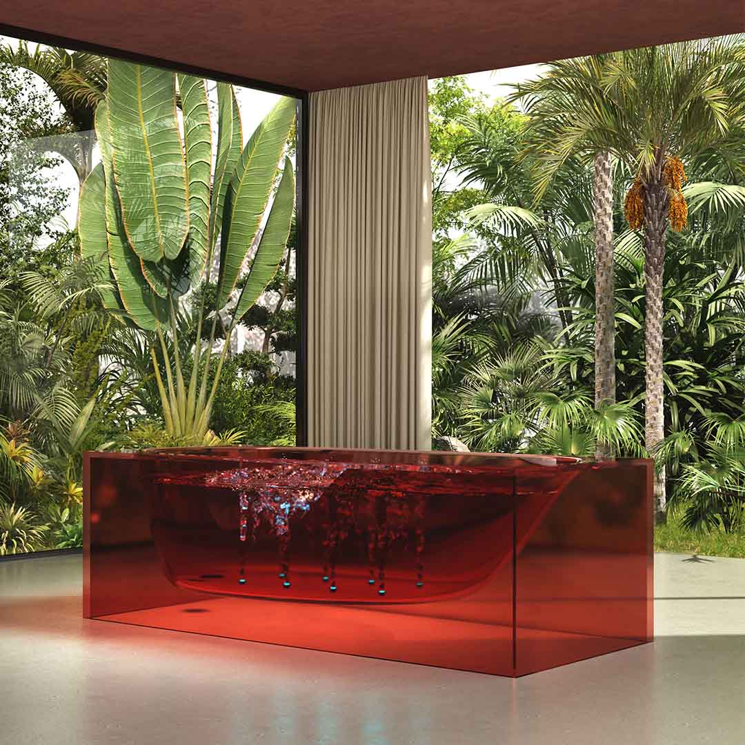 Cada de baie, freestanding, functie jacuzzi, 1700x800x550 mm, din rasina, dreptunghiulara, rosu transparent, MonBlari