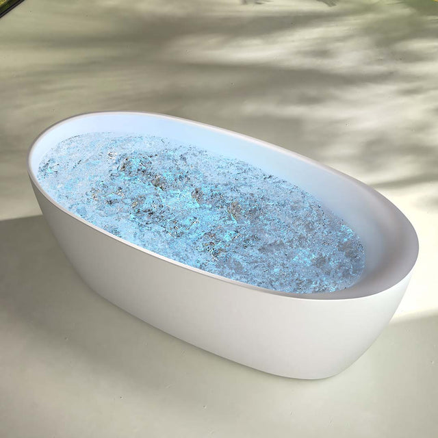 Cada de baie, freestanding, functie jacuzzi, 1700x800x630 mm, din compozit, ovala, alb mat, MonBlari