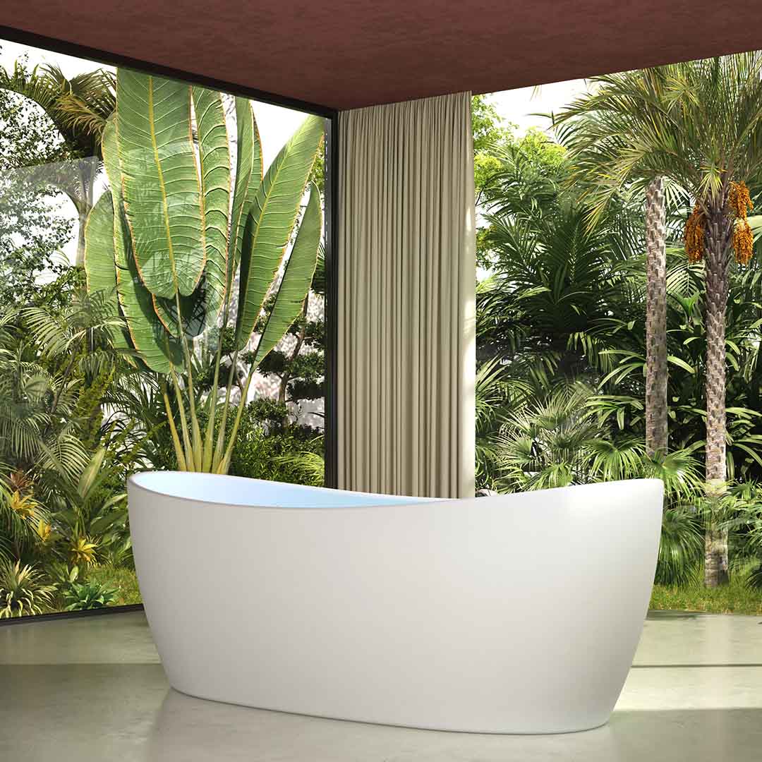 Cada de baie, freestanding, functie jacuzzi, 1700x800x630 mm, din compozit, ovala, curbata, alb mat, MonBlari