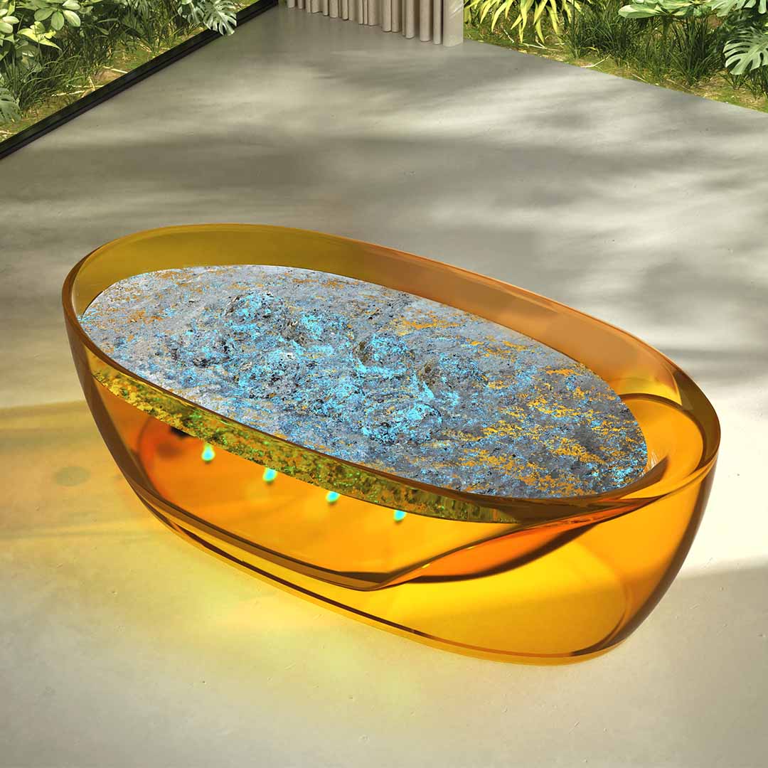 Cada de baie, freestanding, functie jacuzzi, 1700x800x630 mm, din rasina, ovala, galben transparent, MonBlari