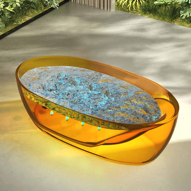 Cada de baie, freestanding, functie jacuzzi, 1700x800x630 mm, din rasina, ovala, galben transparent, MonBlari