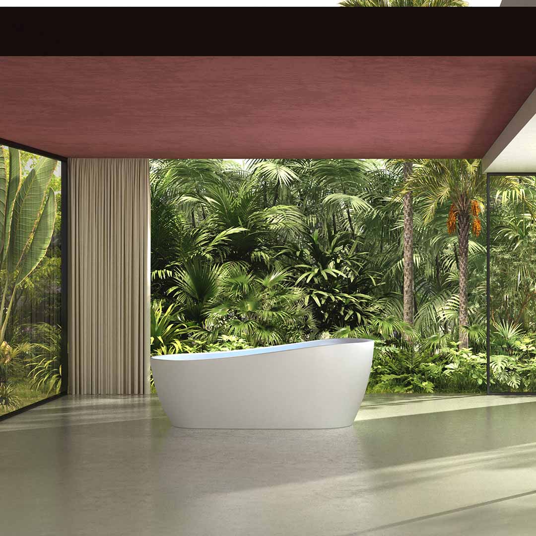 Cada de baie, freestanding, functie jacuzzi, 1800x950x680 mm, din compozit, ovala, margine curbata, alb mat, MonBlari