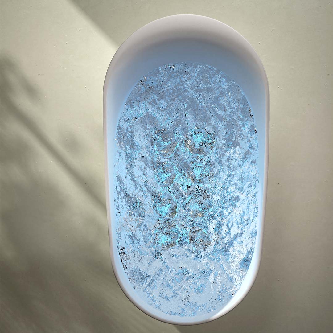 Cada de baie, freestanding, functie jacuzzi, 1800x950x680 mm, din compozit, ovala, margine curbata, alb mat, MonBlari