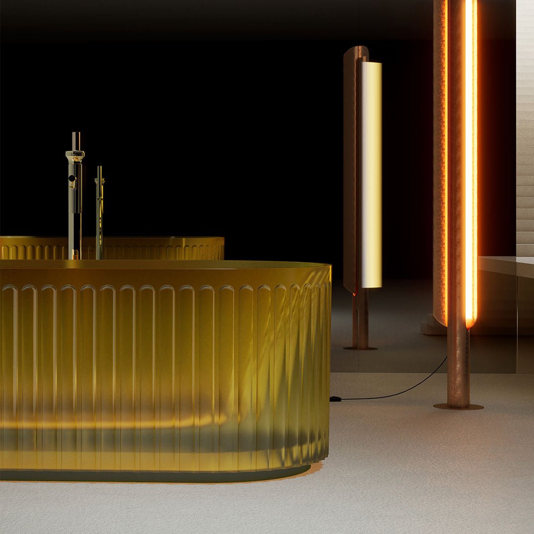 Cada de baie, freestanding, ovala, din rasina, galben transparent, finisaj mat, MonBlari