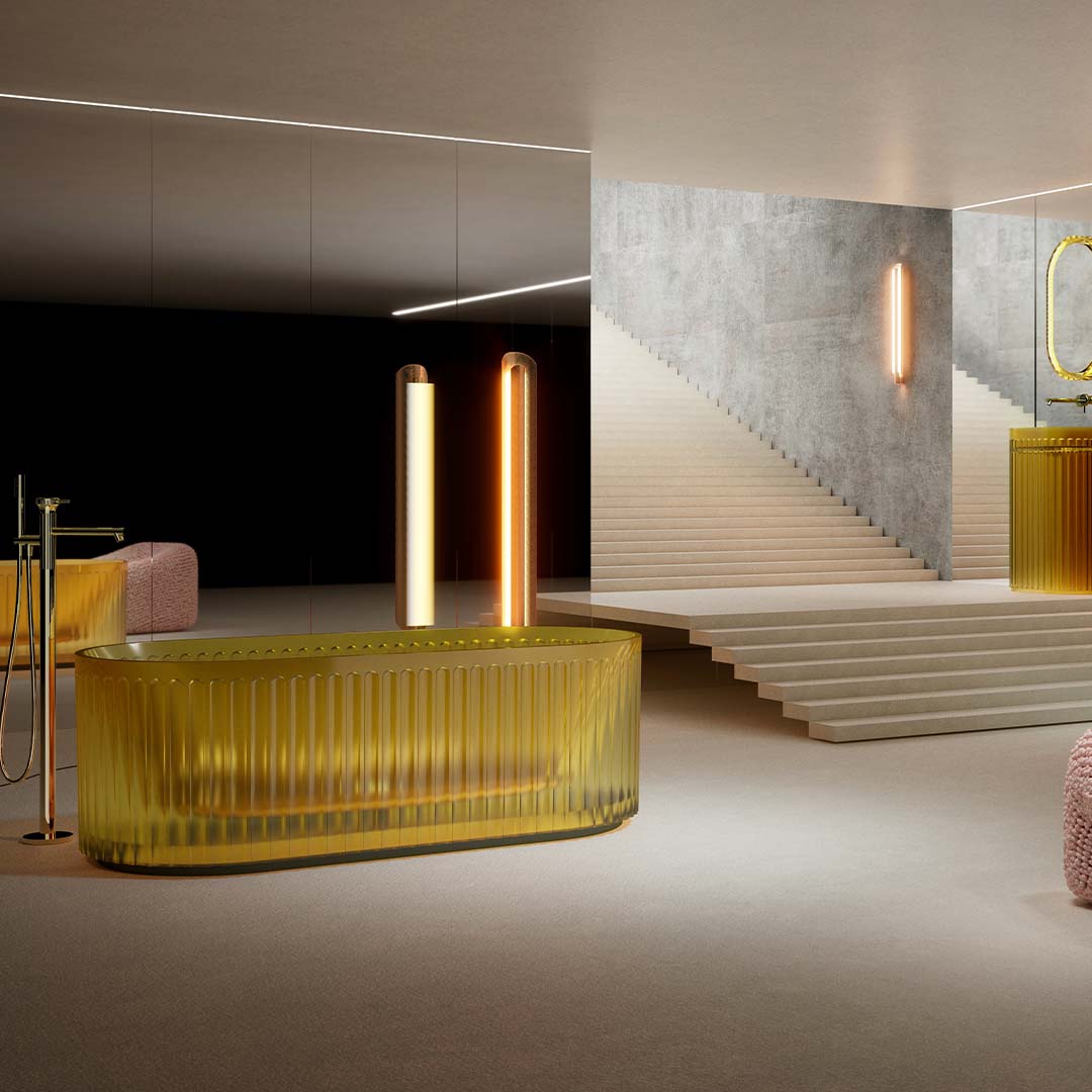 Cada de baie, freestanding, ovala, din rasina, galben transparent, finisaj mat, MonBlari