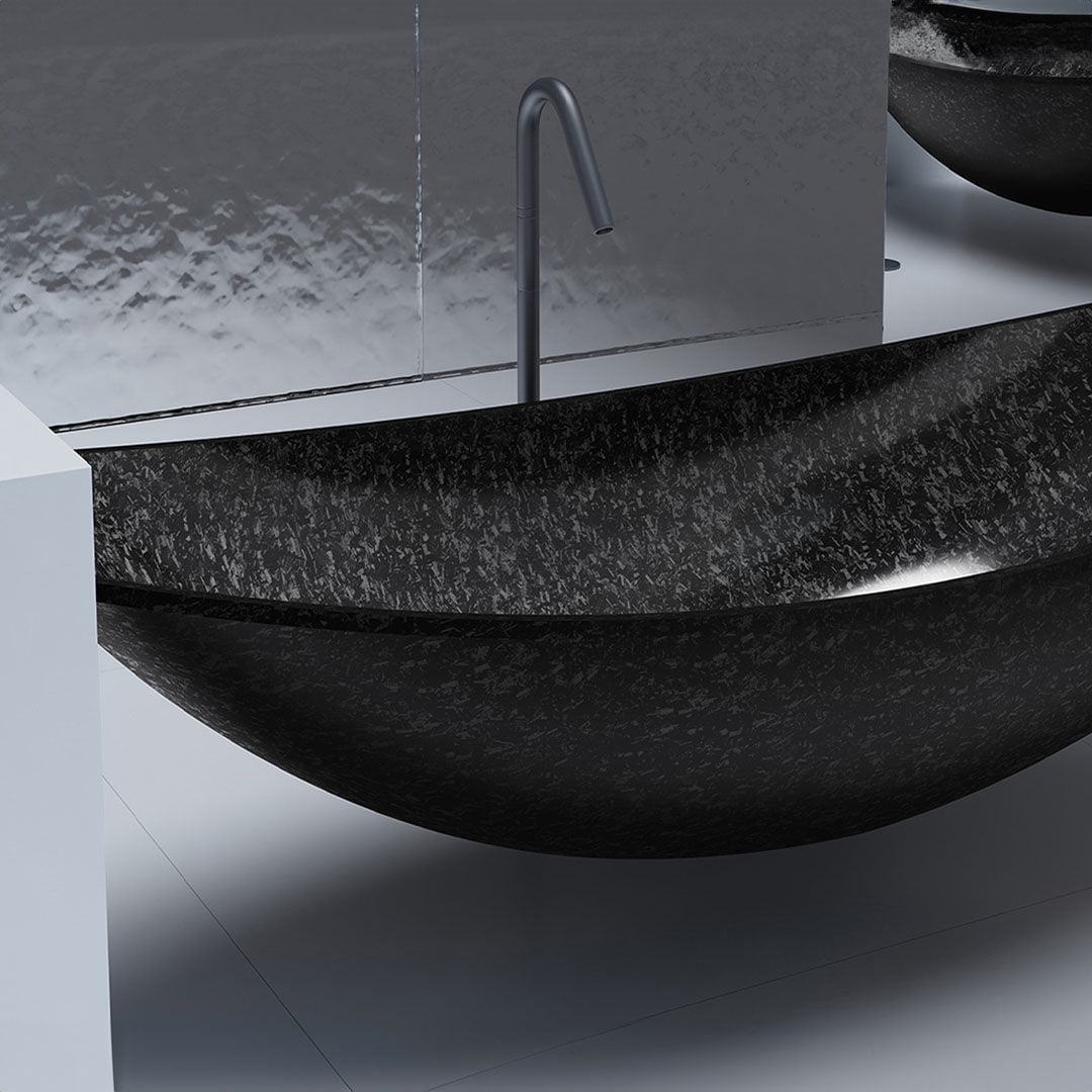 Cada de baie, freestanding suspendata, 1800x800x512 mm, negru, din fibra de carbon Mozaic, forma stativ ovala, MonBlari