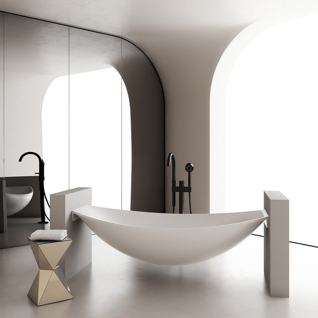 Cada de baie, freestanding suspendata, 1800x800x680, din compozit, ovala, alb mat, MonBlari