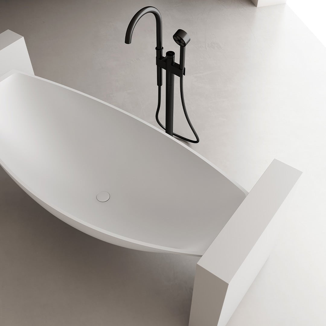 Cada de baie, freestanding suspendata, 1800x800x680, din compozit, ovala, alb mat, MonBlari