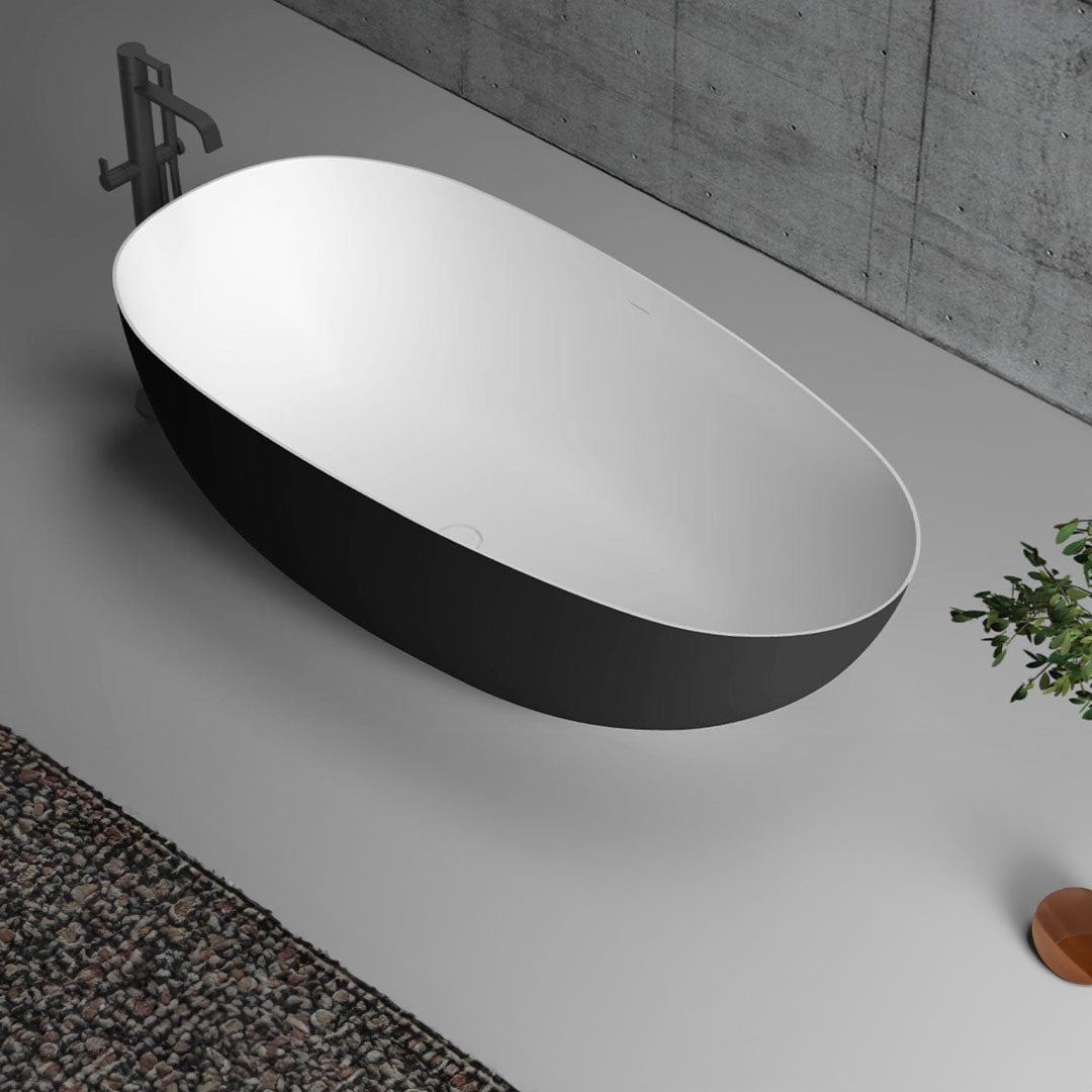 Cadă de baie Viking freestanding, 170x80x58, formă ovală, exterior negru mat și interior alb, cod 4009