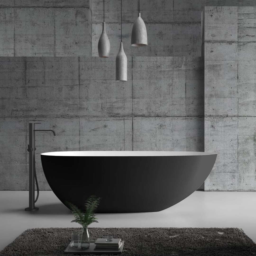 Cadă de baie Viking freestanding, 170x80x58, formă ovală, exterior negru mat și interior alb, cod 4009